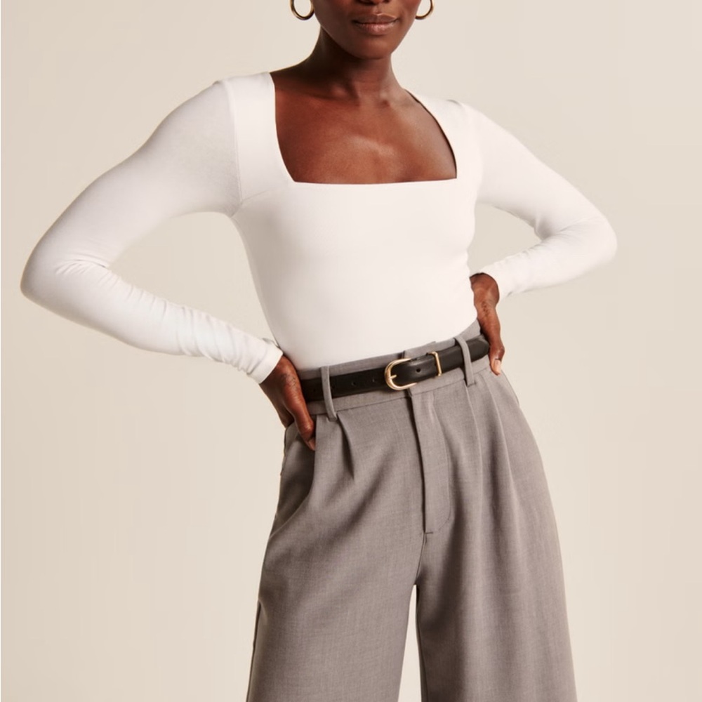 Abercrombie & Fitch Long-Sleeve Cotton Seamless Fabric Squareneck Bodysuit